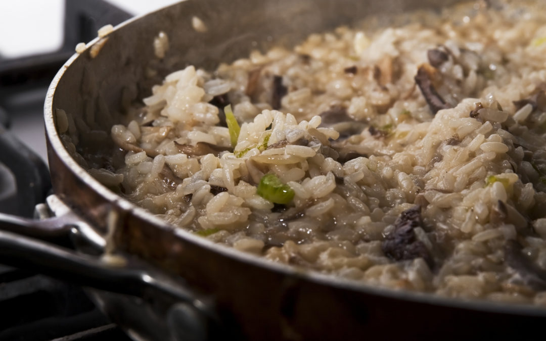 Mushroom risotto and salmon steak