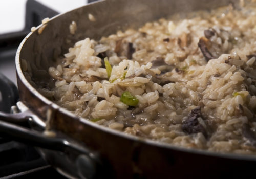 Mushroom risotto and salmon steak